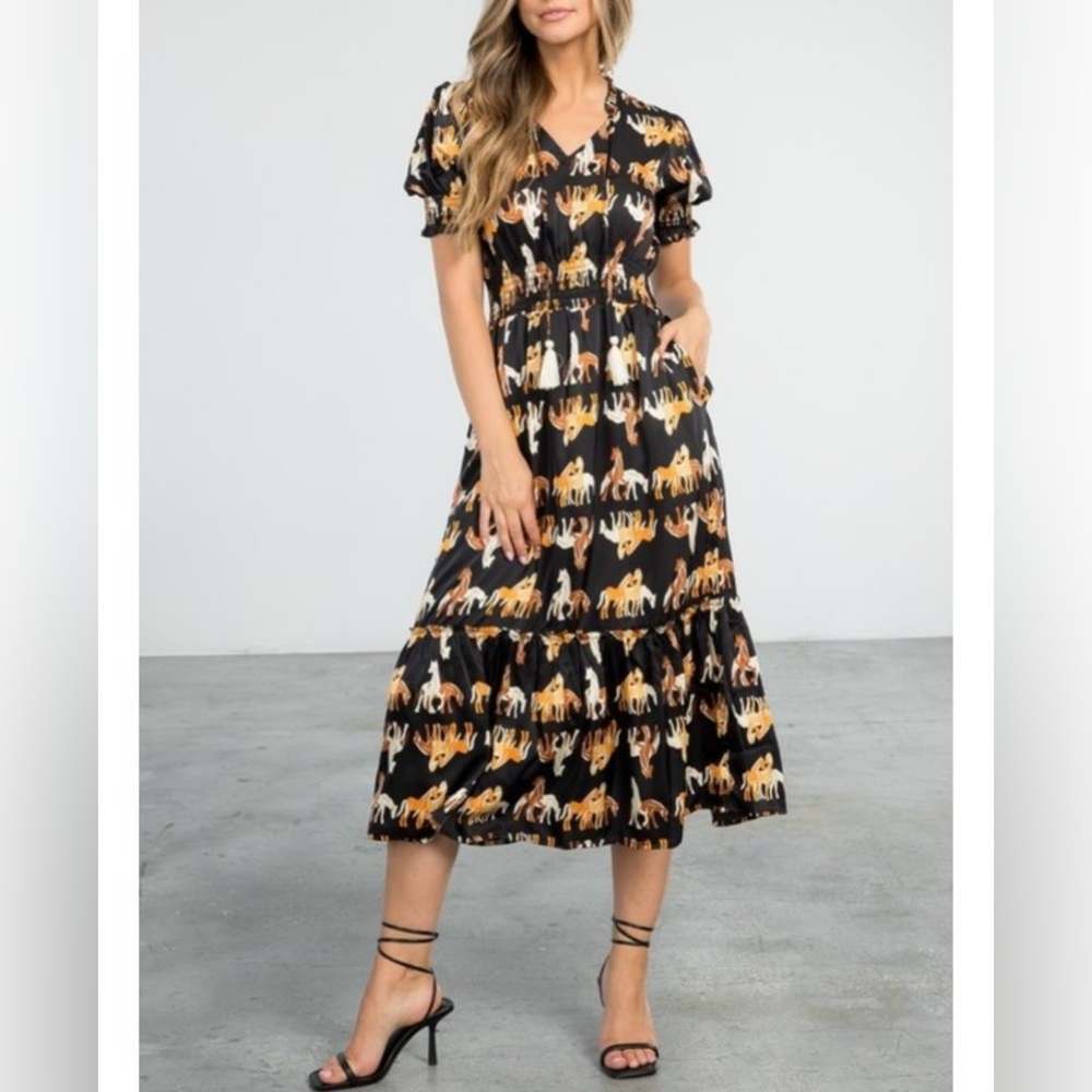 Stylish Black horse Print Dress